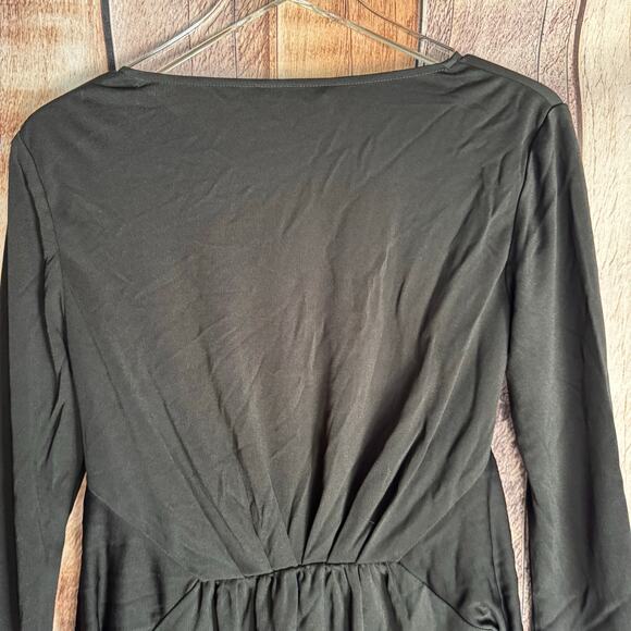 M.M. LaFleur Blouse Walker 2.0 Black Knit Crepe Top Tie Front Asymmetrical Hem S - Picture 5 of 10